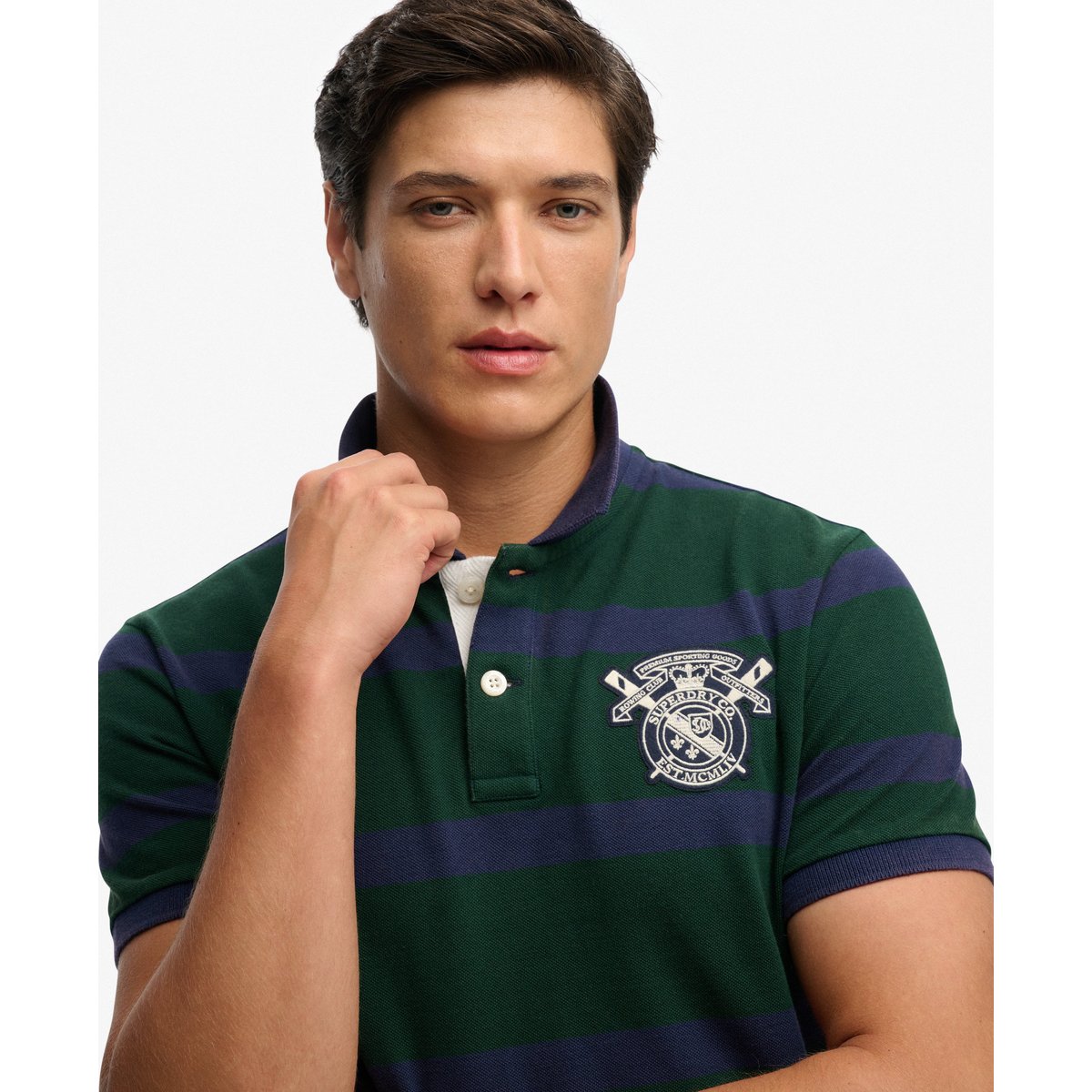 Polo Crest Stripe rayure vert/marine, SUPERDRY
