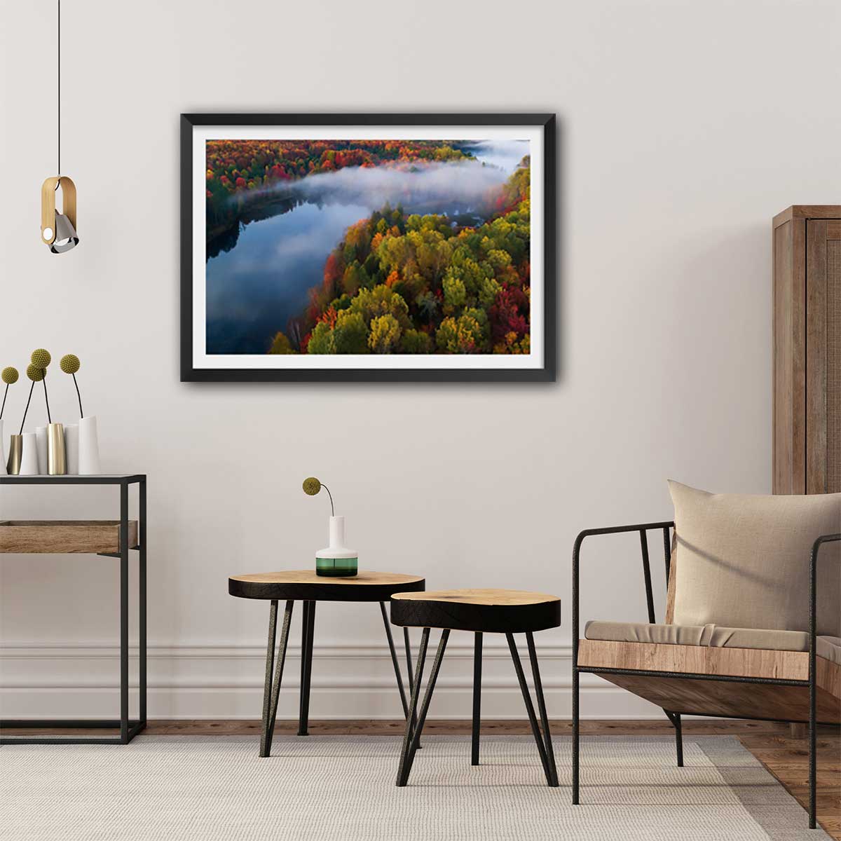 Affiche forêt et symphonie d'automne affiche + cadre en bois - noir, HEXOA