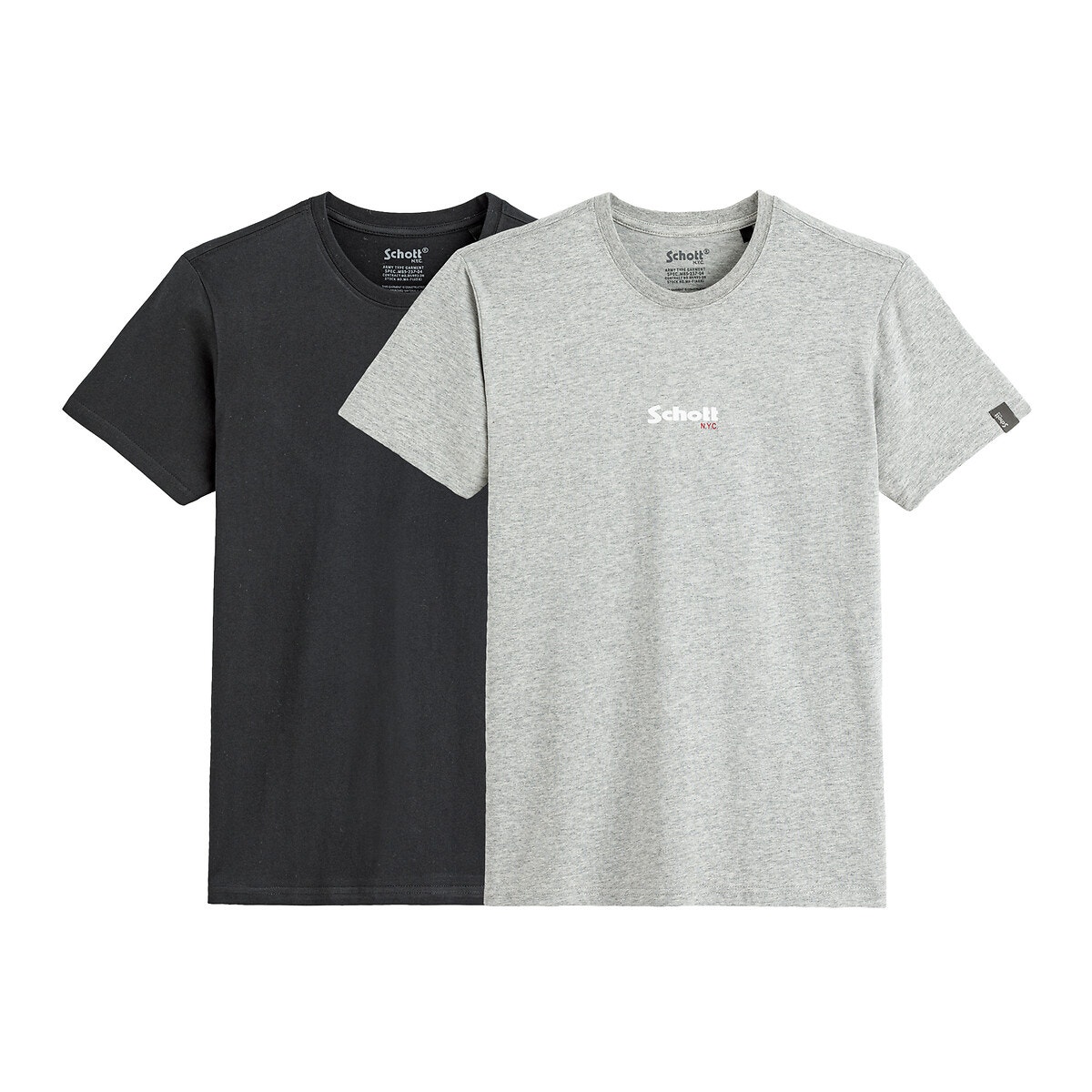 Lot De 2 T-shirt Col Rond Logo Schott noir + gris chiné, SCHOTT