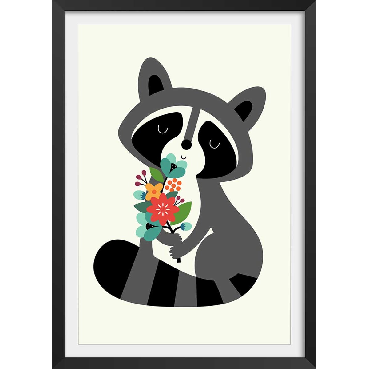 Affiche orsetto lavatore affiche + cadre en bois - noir, HEXOA