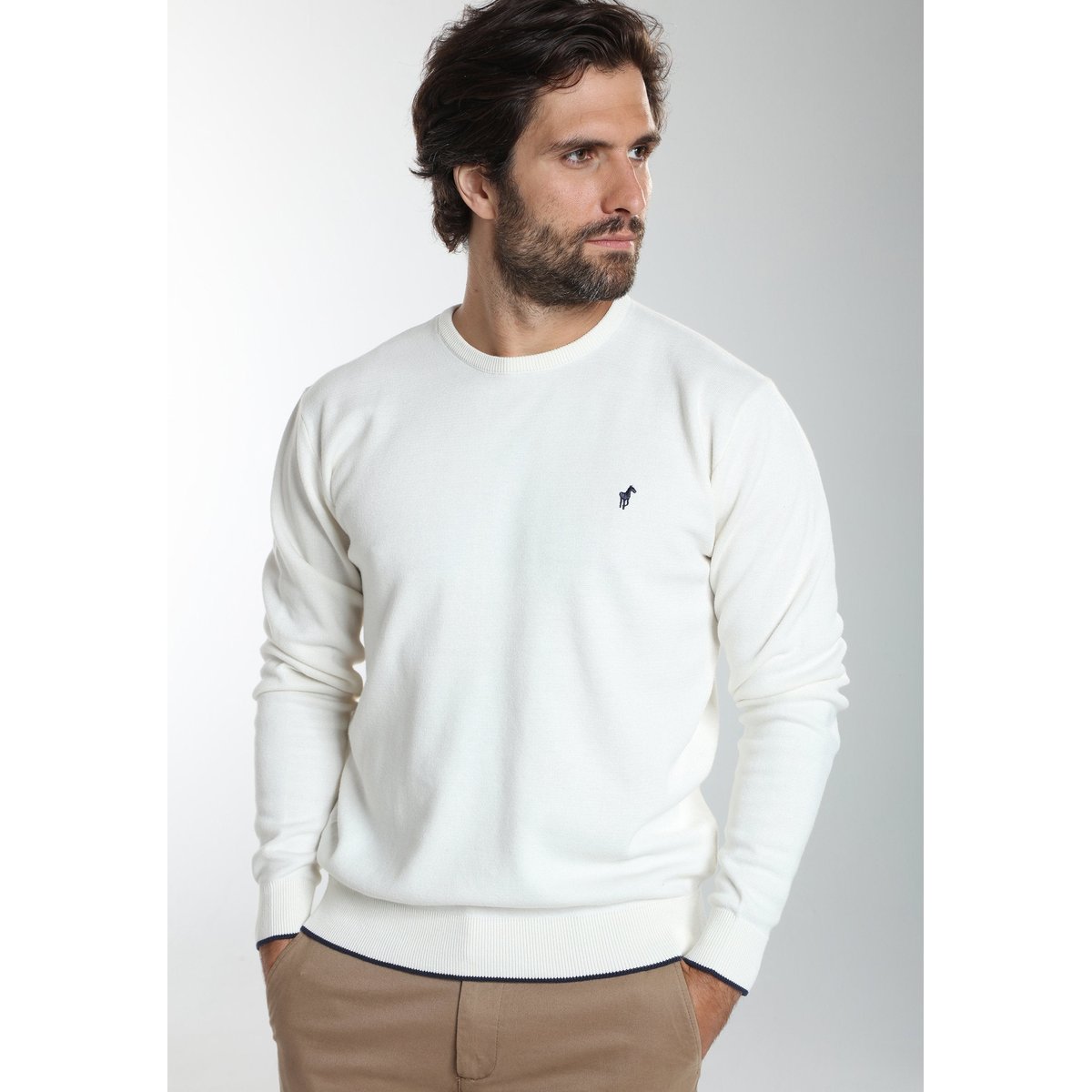 Pull col rond en coton MAXENCE blanc, GENTLEMAN FARMER
