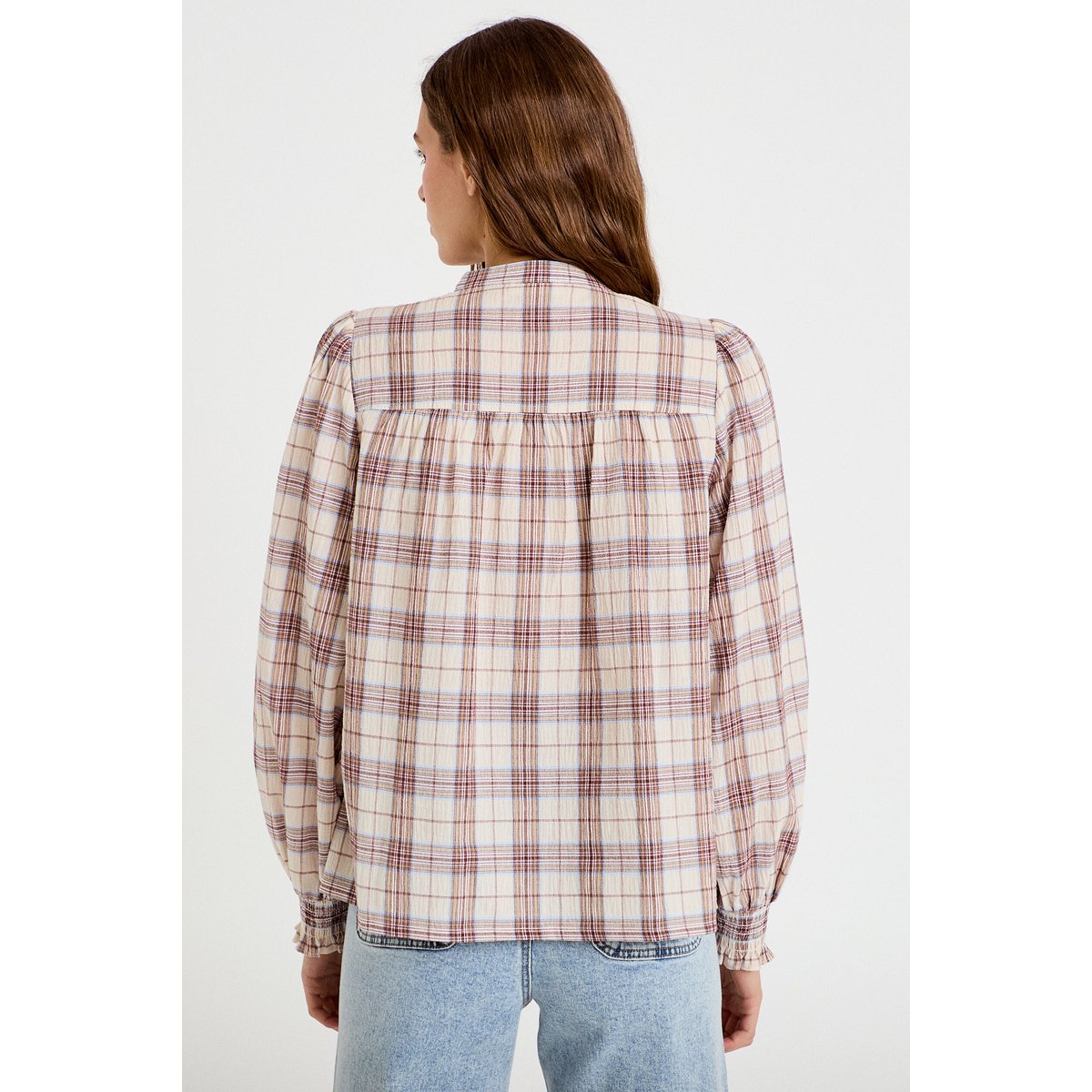 Blouse ample col montant manches longues beige, CACHE CACHE