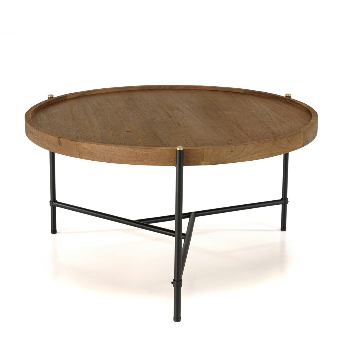 Table basse ronde plateau teck recyclé avec rebord 76,5 cm SWING bois naturel, PIER IMPORT