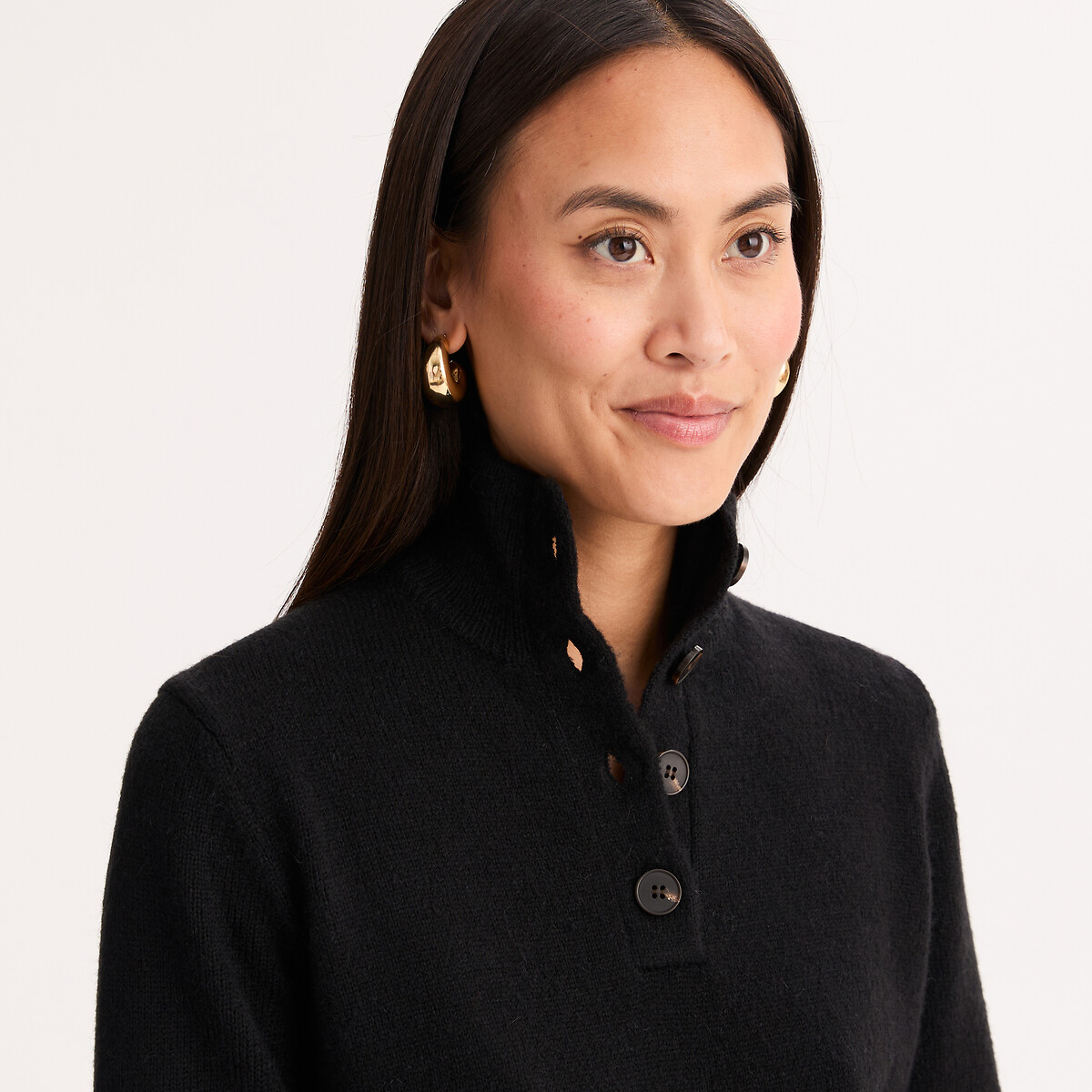 Robe pull à col montant, longueur genou noir, ANNE WEYBURN