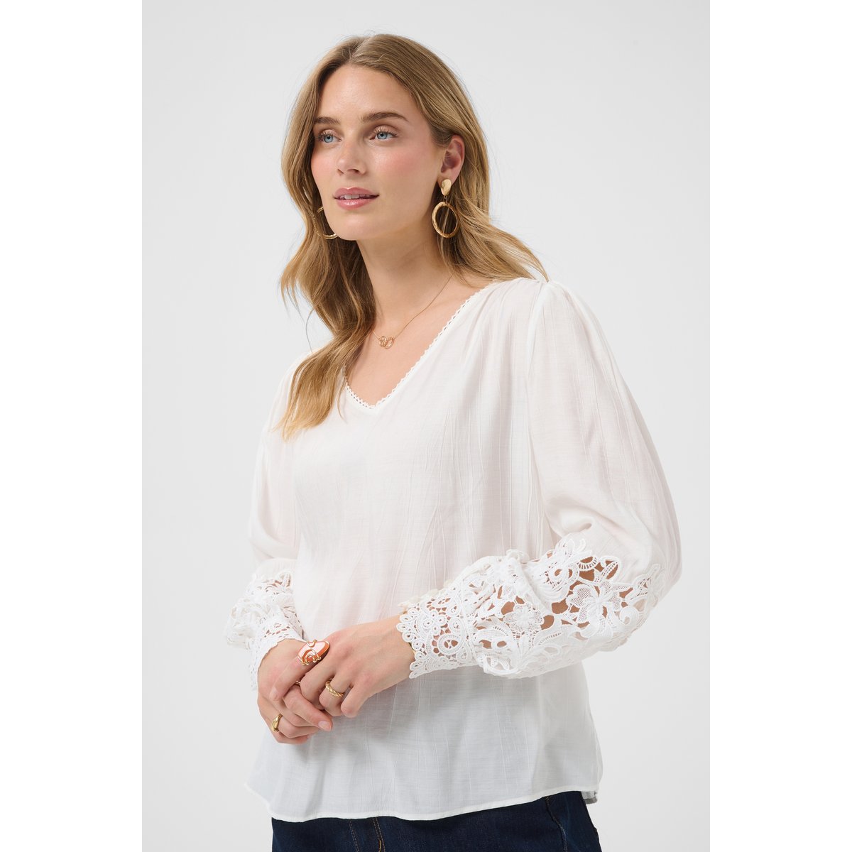 Blouse à manches longues blanc snow white, CREAM