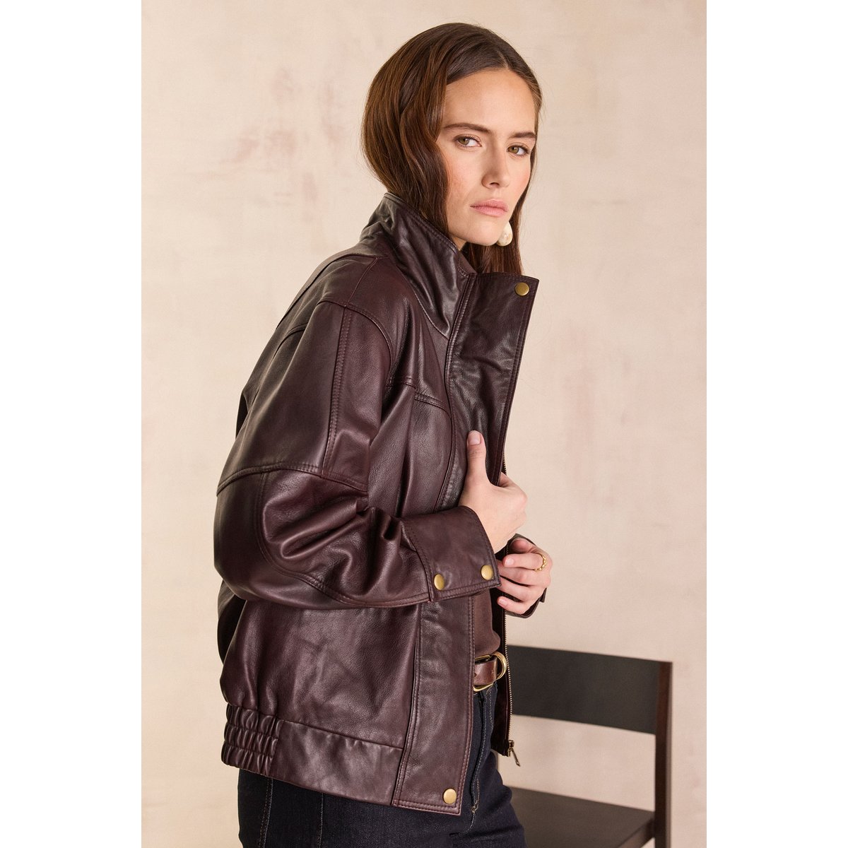 Blouson en cuir CHARLY bordeaux, Maison 123