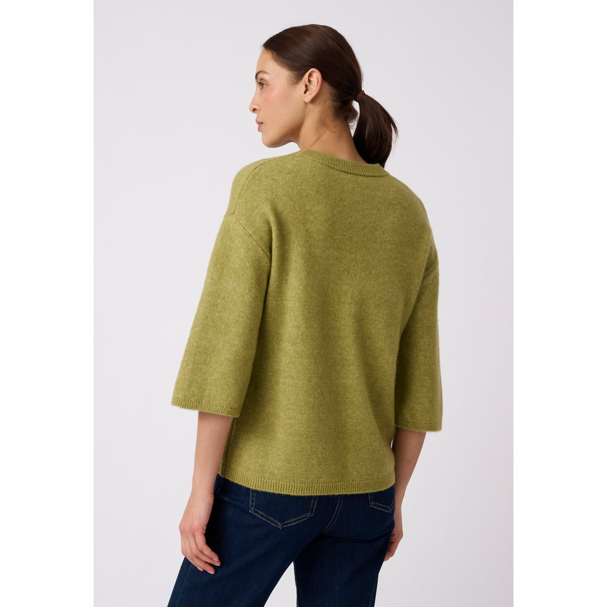 Pull mélange laine et alpaga manches larges vert, DAMART