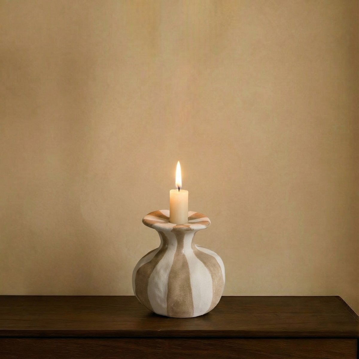 Bougeoir décoratif en céramique artisanale D11 RIVAGE beige, SIA