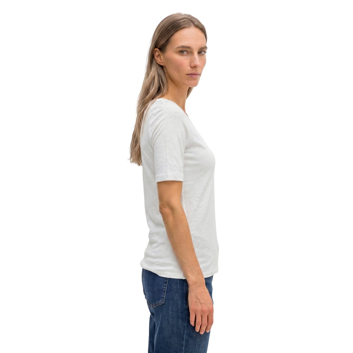 T-shirt en jersey slub regular à encolure bateau blanc, MARC O'POLO