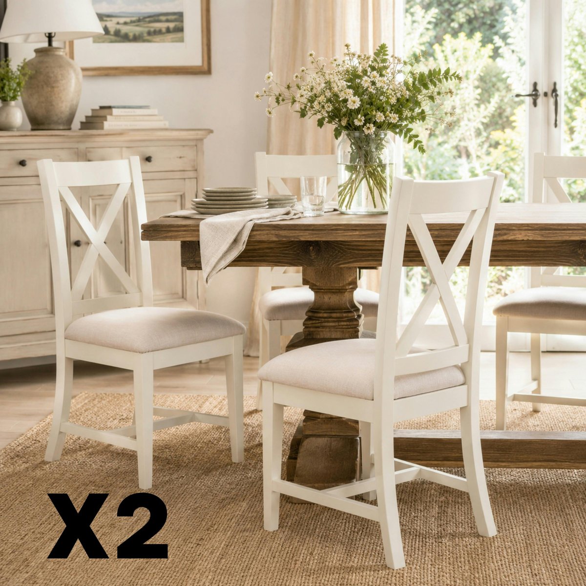 Chaise de salle à manger blanche à dossier croisé (x2) VELIA blanc, PIER IMPORT