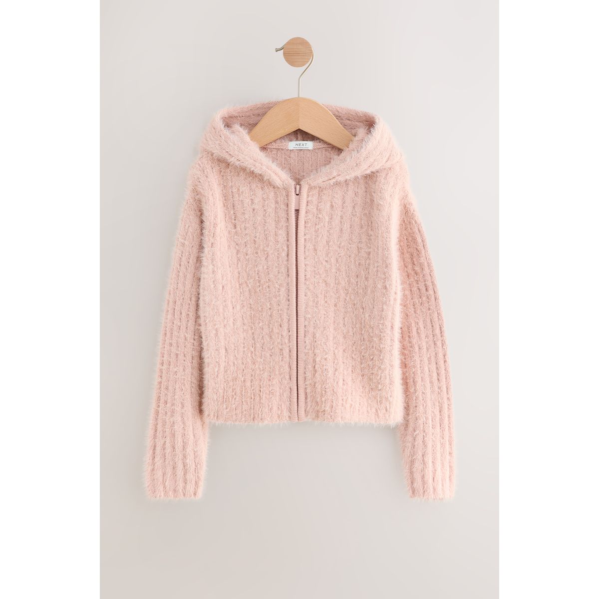 Sweat à capuche duveteux zippé rose, NEXT