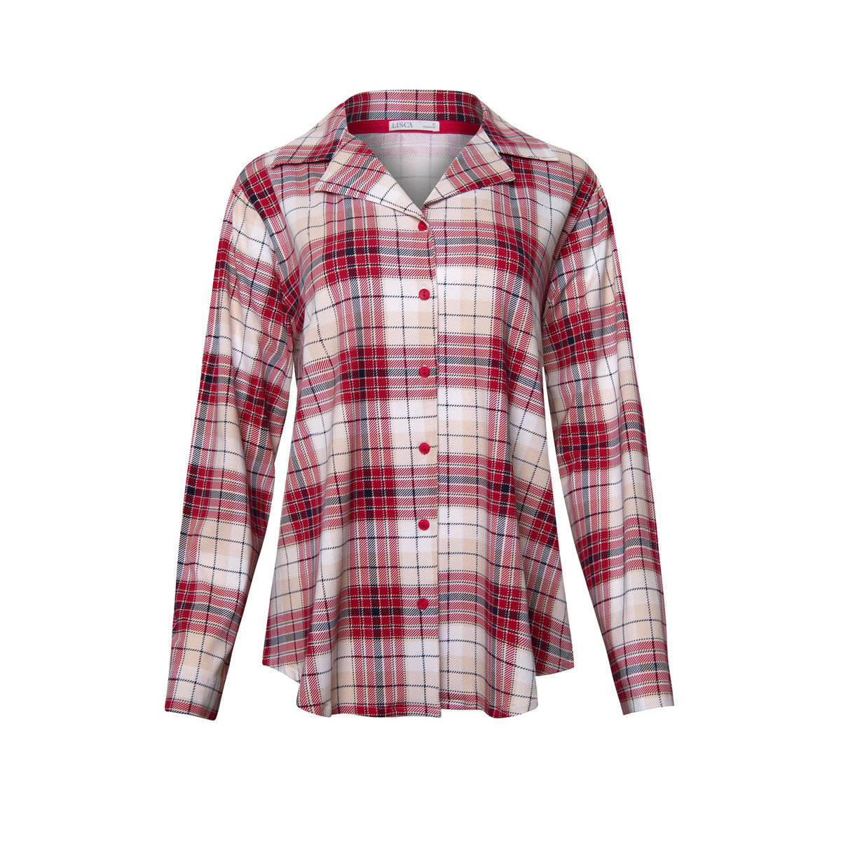 Haut pyjama chemise manches longues COSY NIGHTS rouge, LISCA