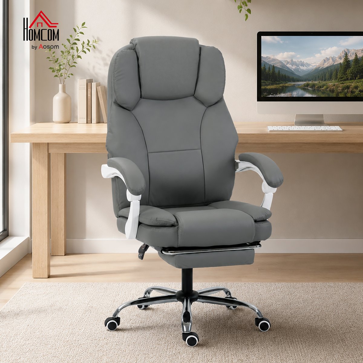 Chaise de bureau Cuir synthétique adapté aux gris, HOMCOM