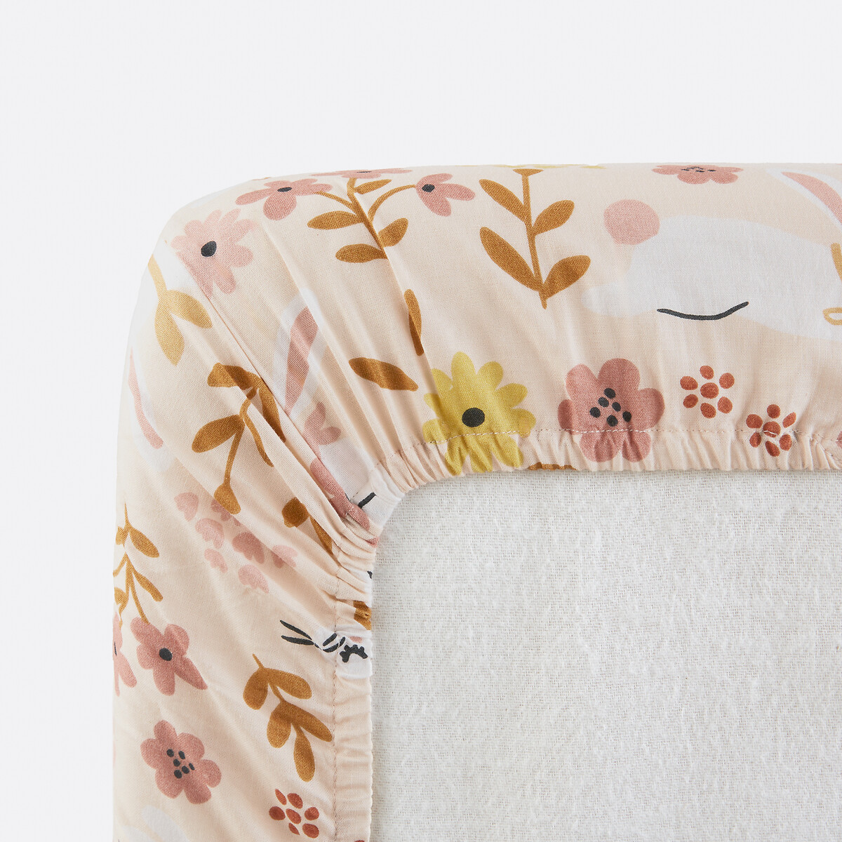 Drap-housse bébé coton biologique, Lapin fleuri imprimé rose, LA REDOUTE INTERIEURS