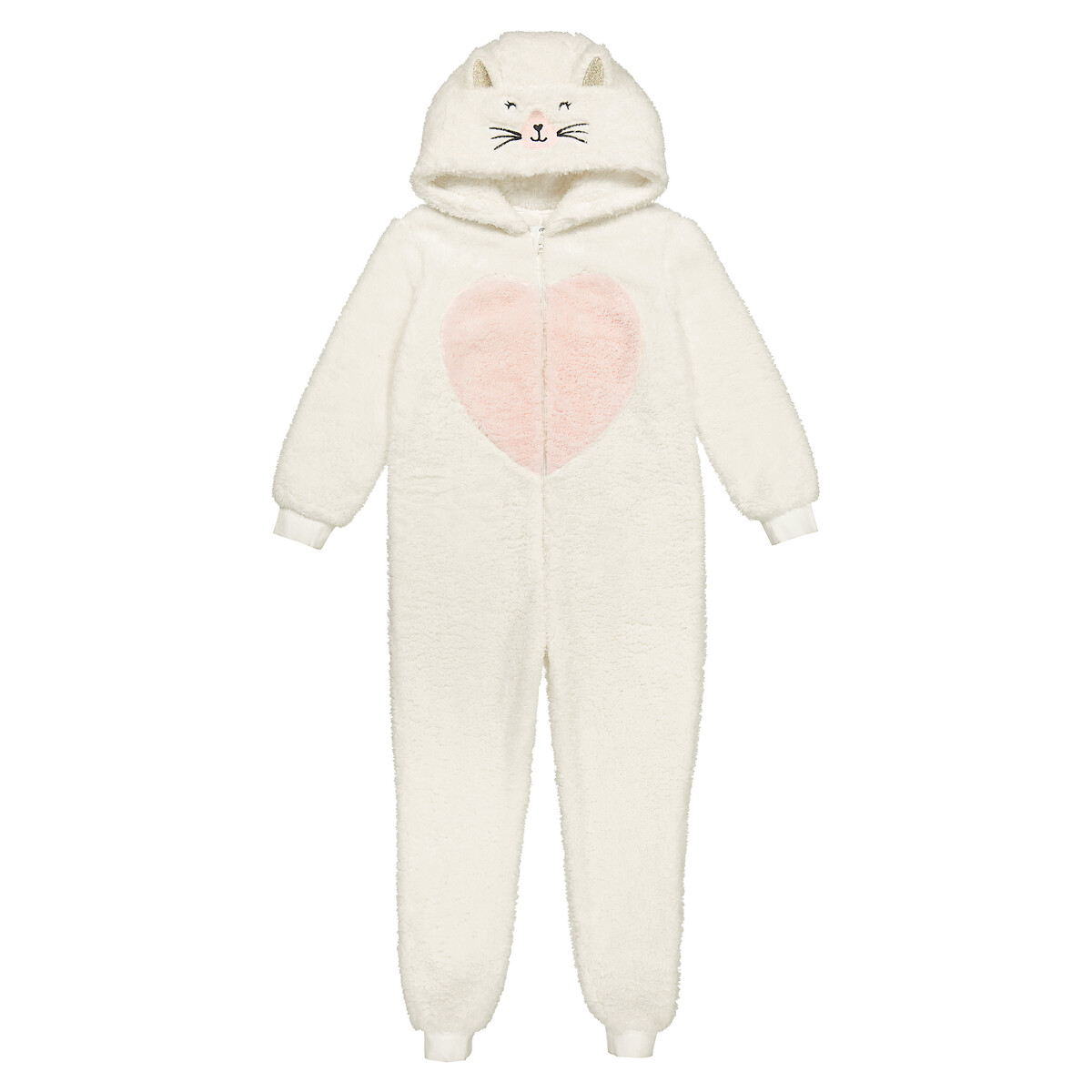 Surpyjama en polaire douce, brodé chat ecru, LA REDOUTE COLLECTIONS