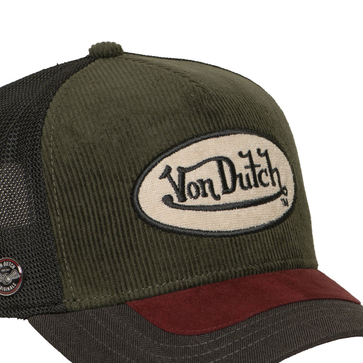 Casquette Trucker Shield kaki foncé/bordeaux/noir, VON DUTCH