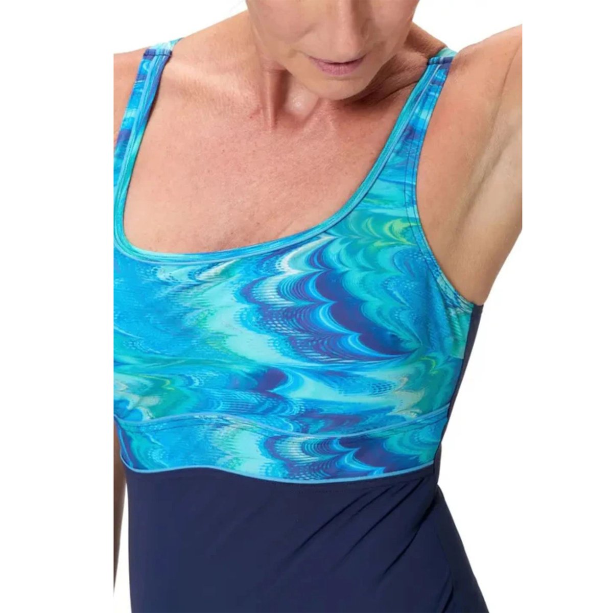 Maillot de bain 1 pièce à bretelles ajustables motif/style contour ECLIPSE bleu marine, SPEEDO