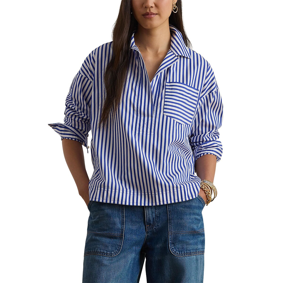 Gestreepte blouse met lange mouwen gestreept blauw/wit , LAUREN RALPH LAUREN