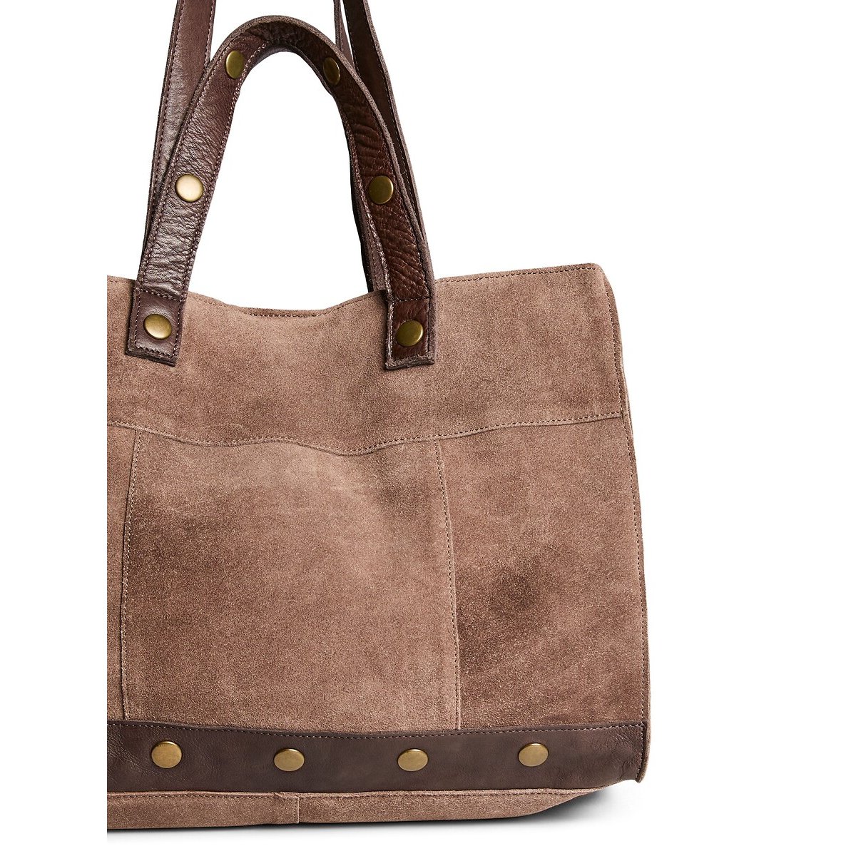 Grande borsa shopper in pelle liscia e scamosciata, Ava talpa, PIECES