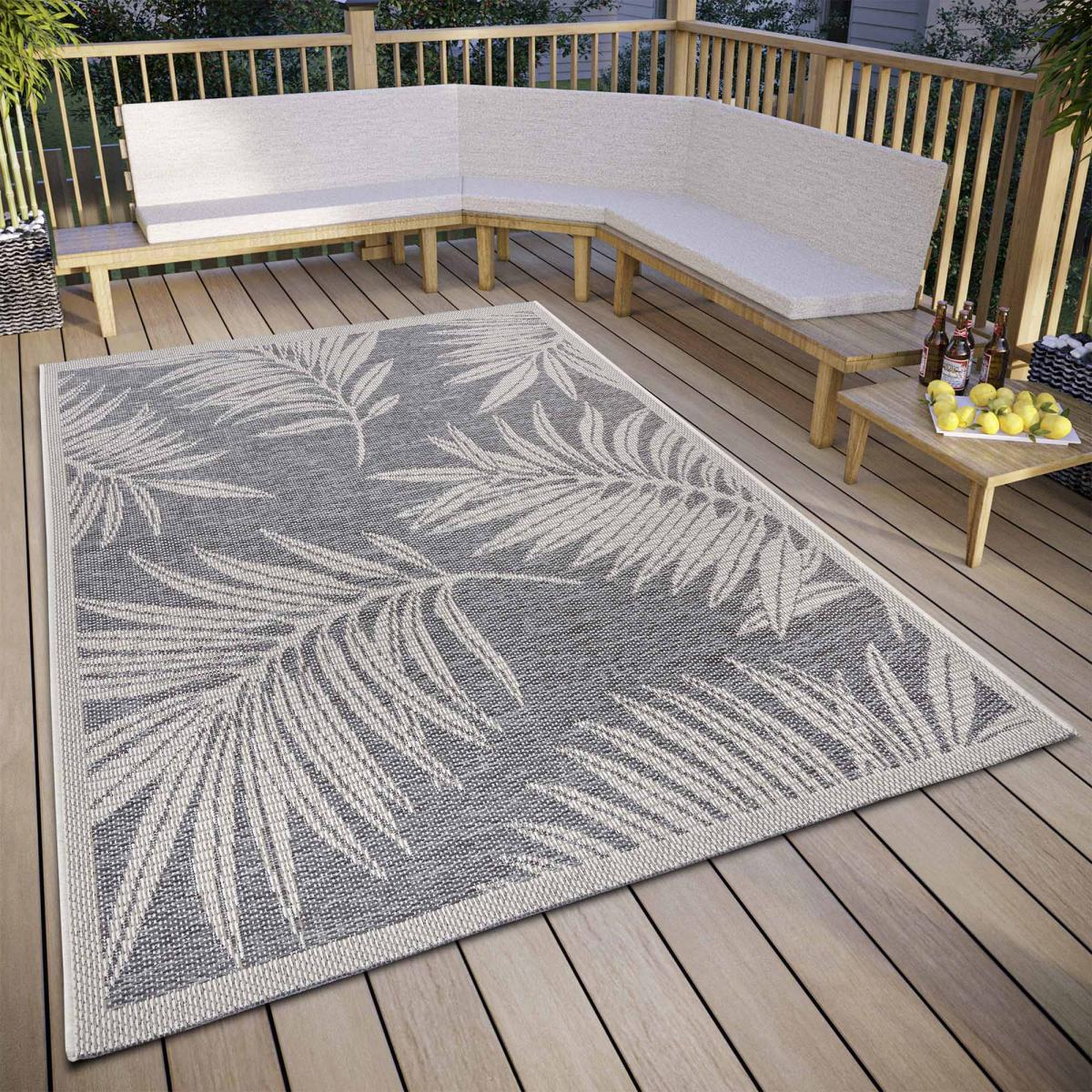 Tapis exterieur kilim nature floral, originalité artisanale PARU gris, UN AMOUR DE TAPIS