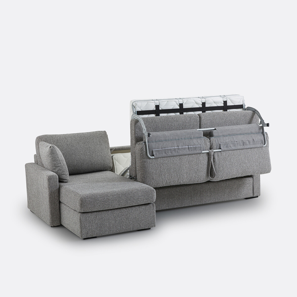 Canapé d'angle, convertible, 4 places, en texturé chiné, Comfort Bultex®, TIMOR gris clair, LA REDOUTE INTERIEURS
