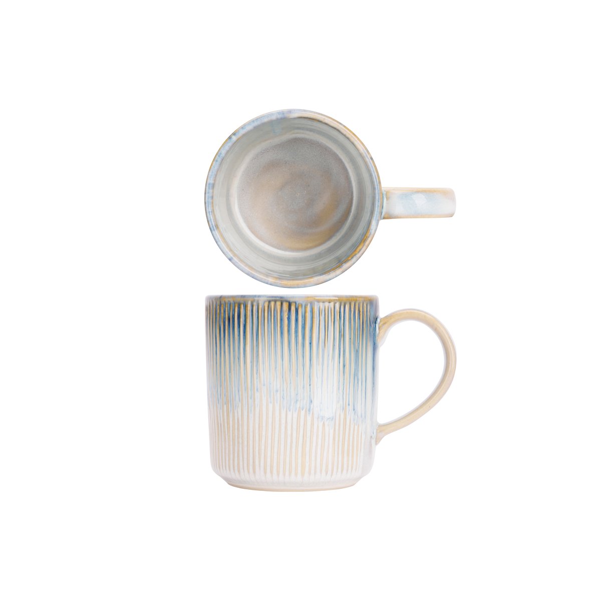 Lot de 6 tasses en grès, LISTRA bleu-beige, COSY&TRENDY