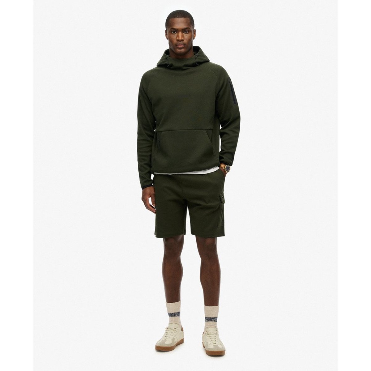 Sweat à capuche ample Tech Logo vert olive surplus goods, SUPERDRY