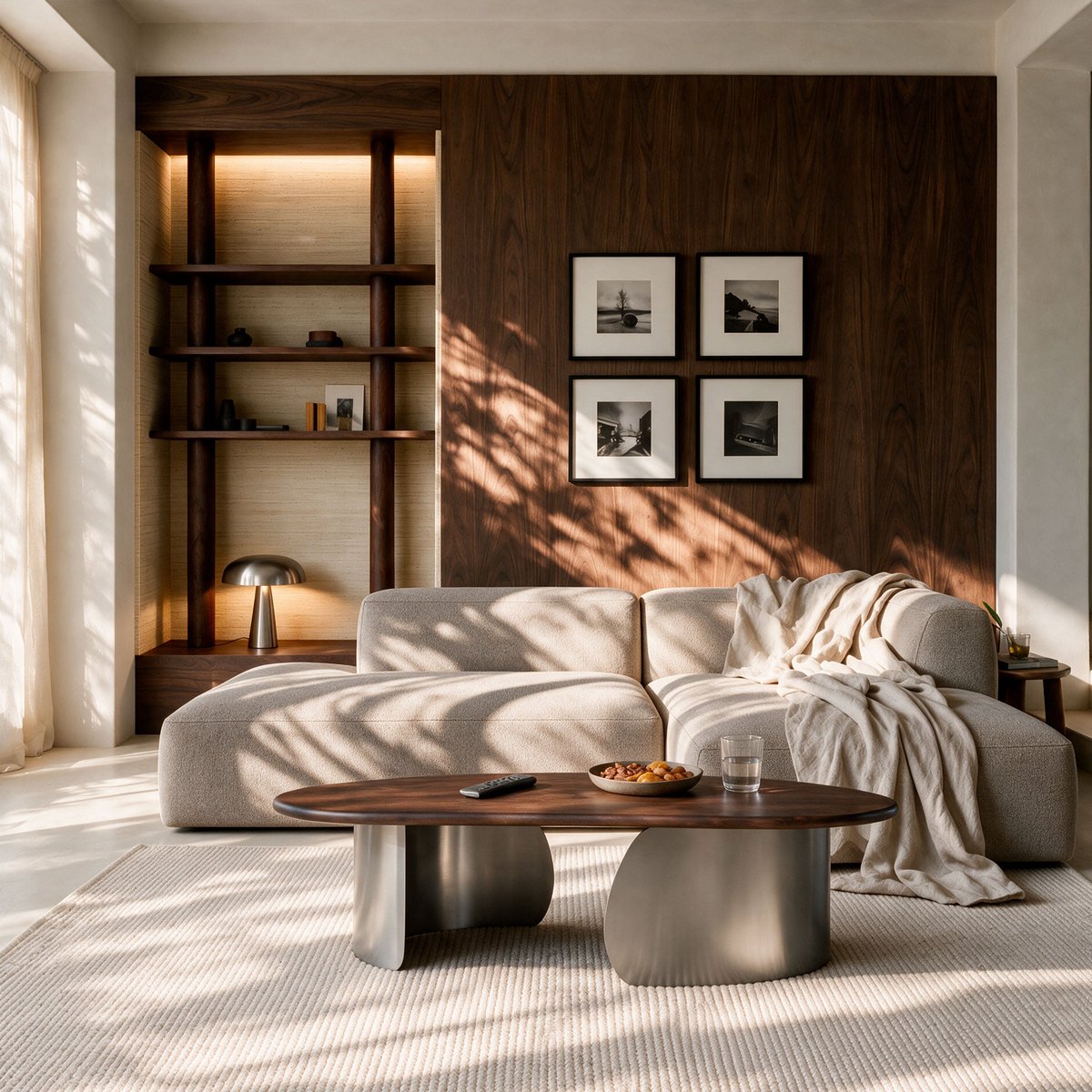 Table basse en bois de manguier et métal brossé 120 cm - SELMA marron foncé et métal, MAISON PAVANE