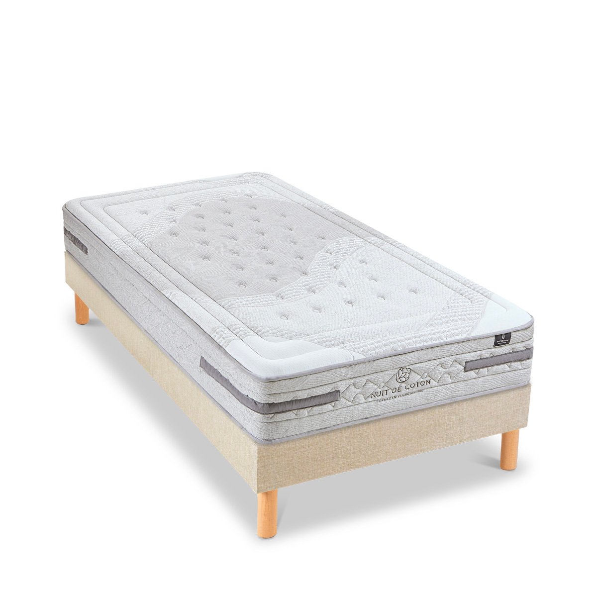 Ensemble Sérénade 180x200 cm Matelas Ressorts ensachés + Sommier Bois beige, BELLECOUR