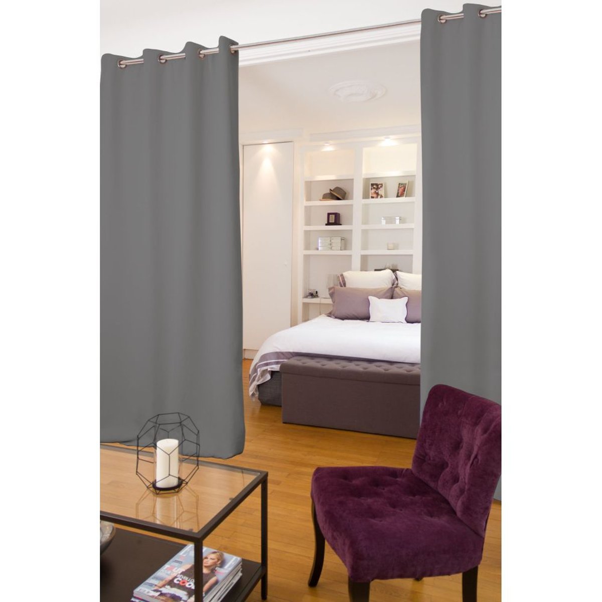 Rideau phonique séparateur pièce Oeillet + bas ourlet VENISE gris mc09, MOONDREAM