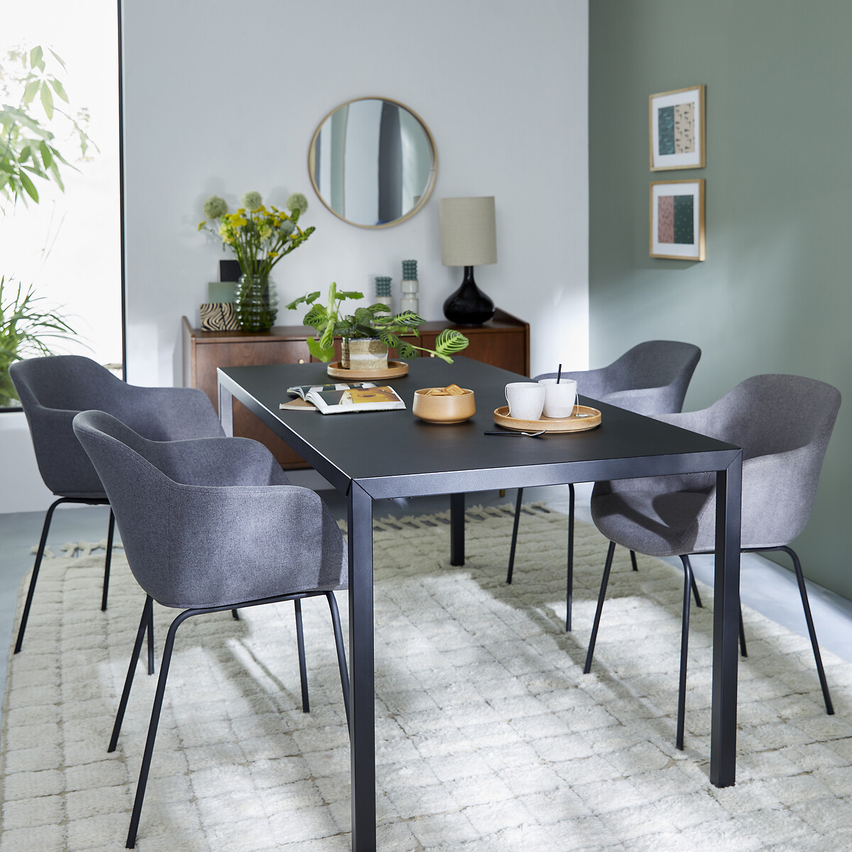 Eettafel, zwart gelakt staal, 6 personen, HIBA zwart, LA REDOUTE INTERIEURS