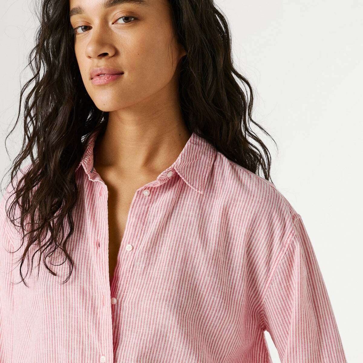 Chemise Coupe Décontractée À Rayures rose pêche corail, PEPE JEANS