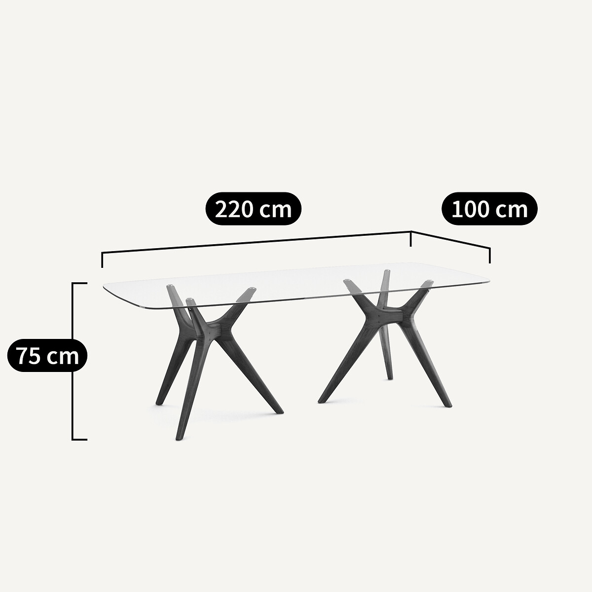 Table rectangulaire en verre et noyer massif, 8 couverts, MARICIELO noyer, AM.PM