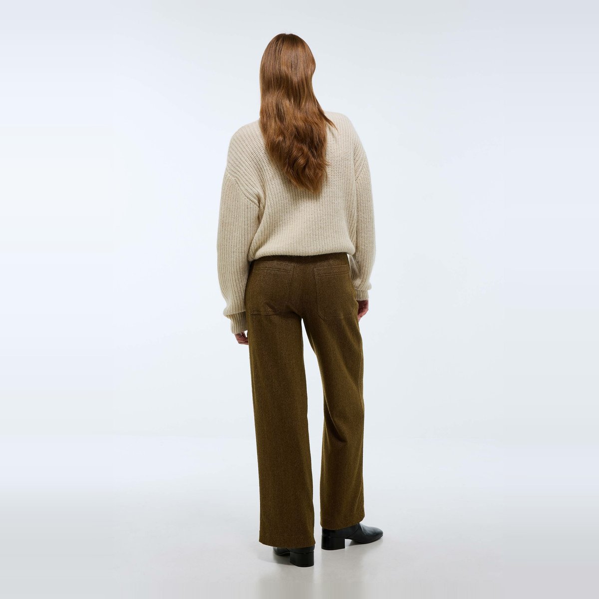 Pantalon fluide en chevron vieil or, MONOPRIX