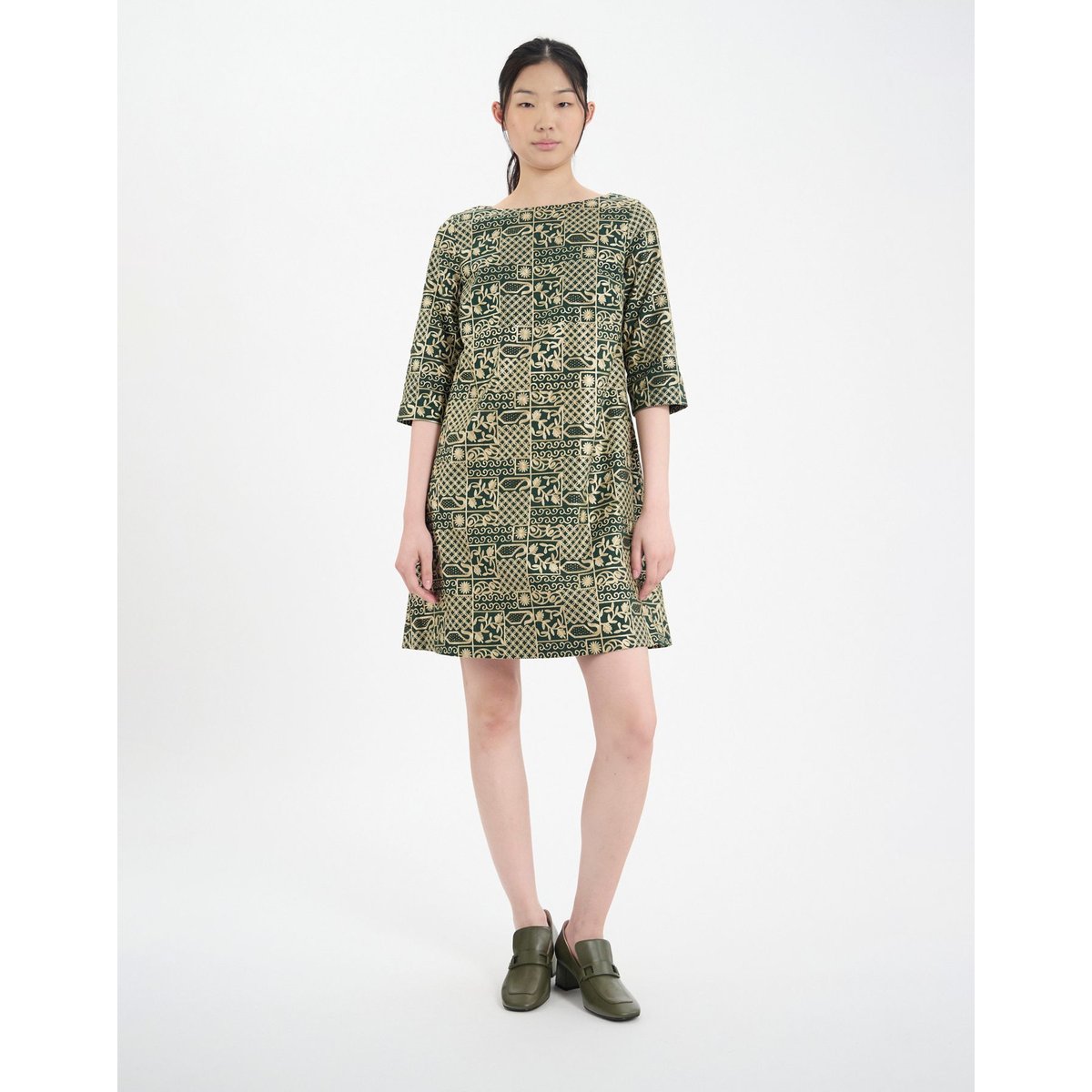 Robe Megan en coton brodé vert green, INES DE LA FRESSANGE PARIS