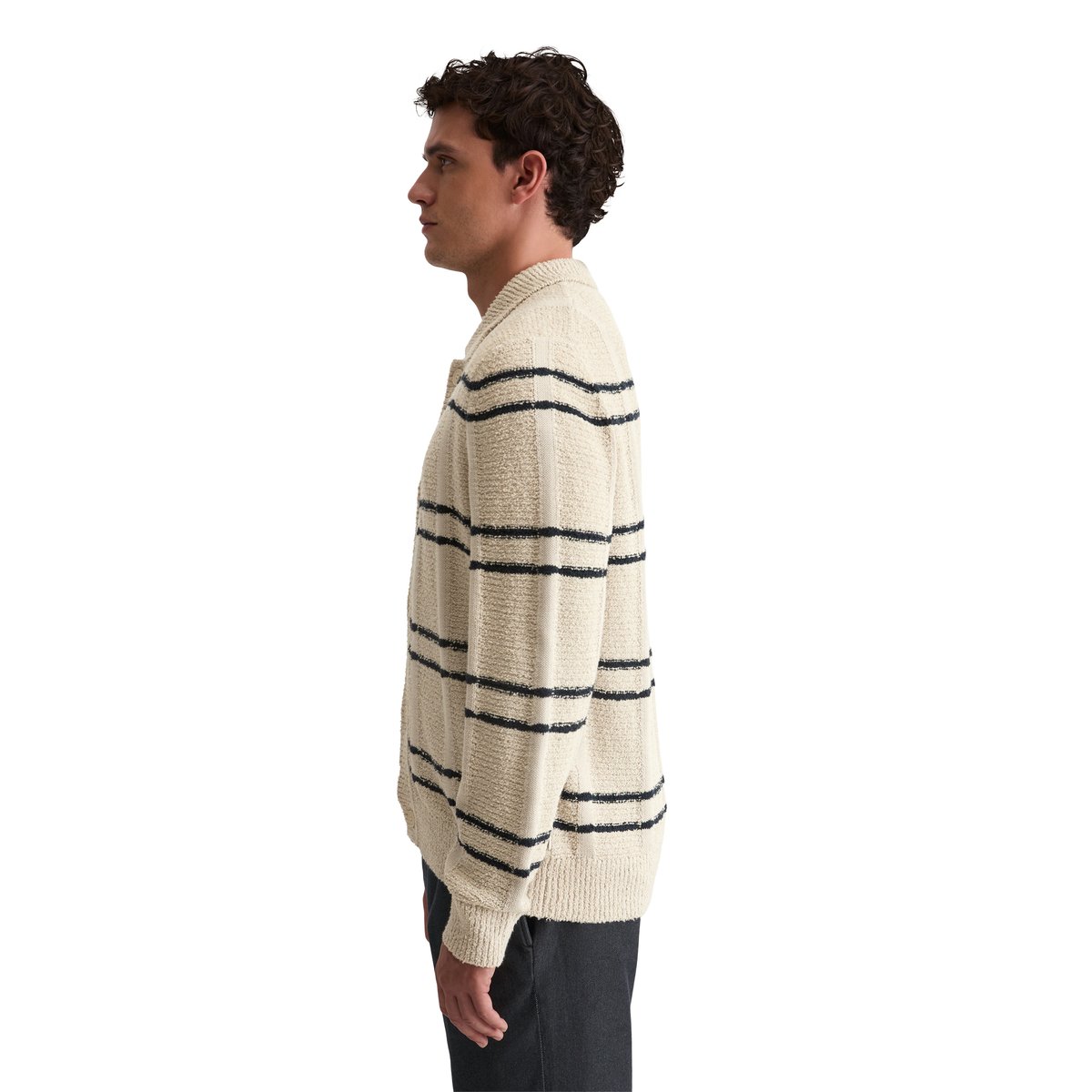 Veste en tricot avec col regular avec un mélange de structures captivant beige, MARC O'POLO