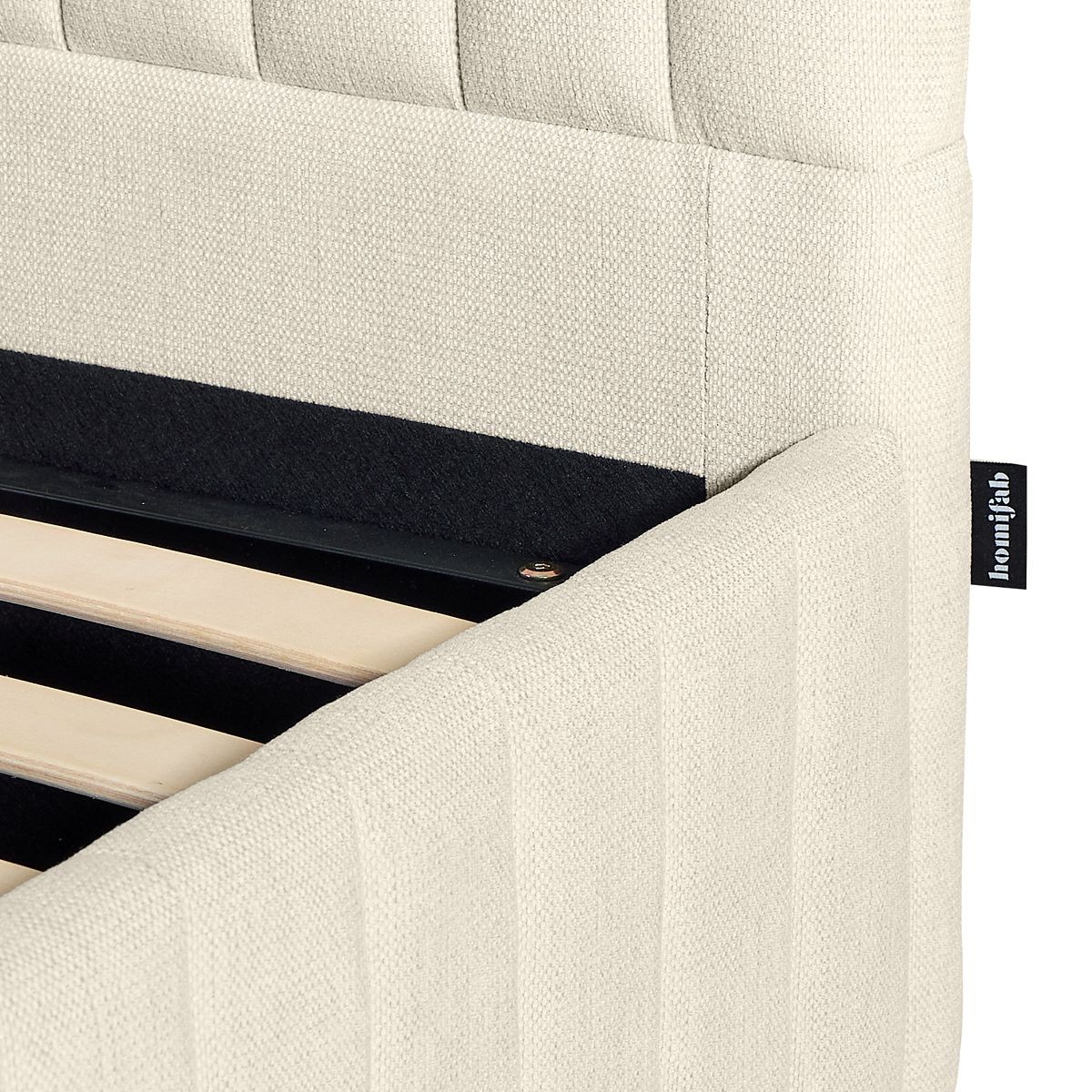 Lit coffre adulte avec tête de lit capitonnée en tissu chenille - ALTO beige, HOMIFAB