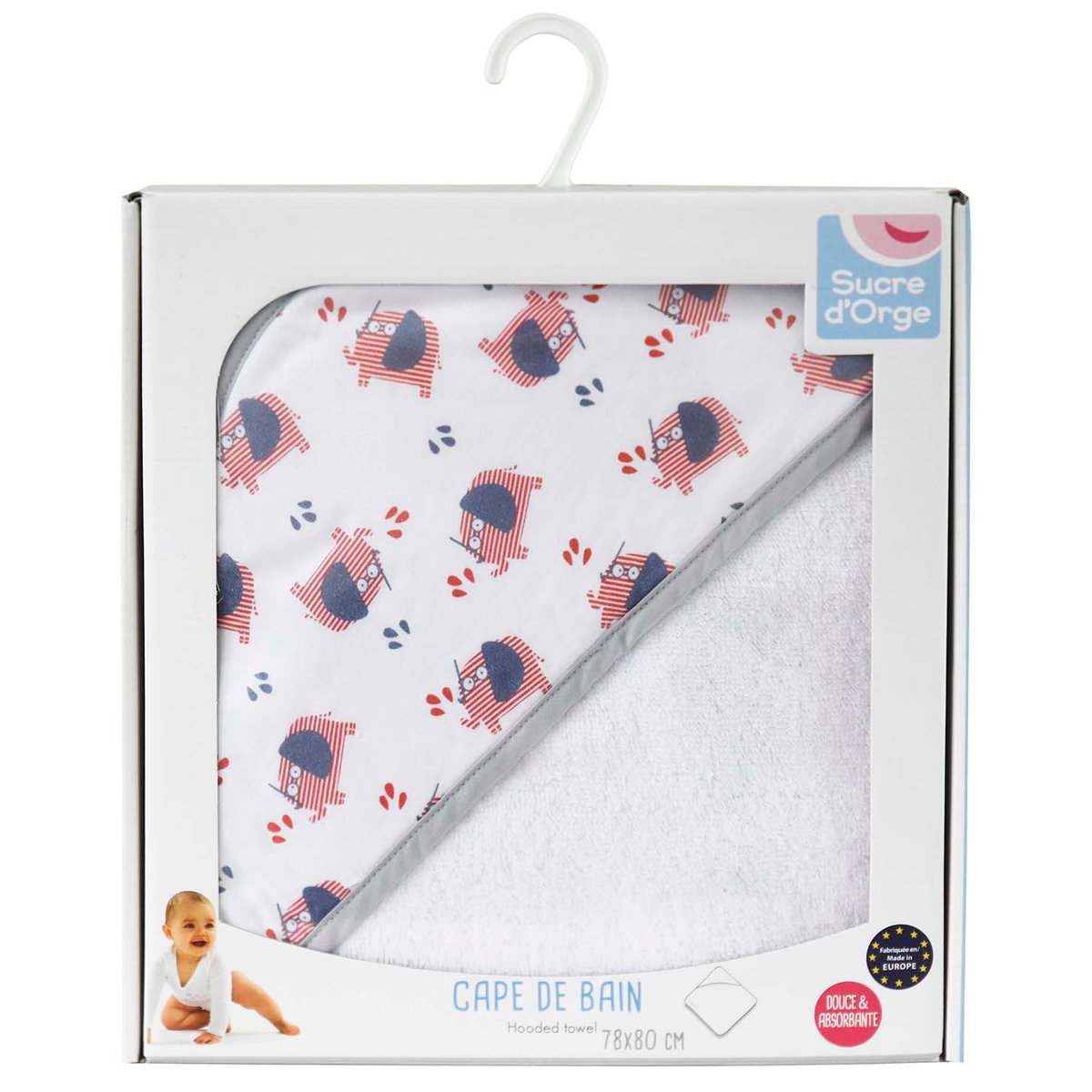 Cape de bain bebe corbin gris, SUCRE D'ORGE