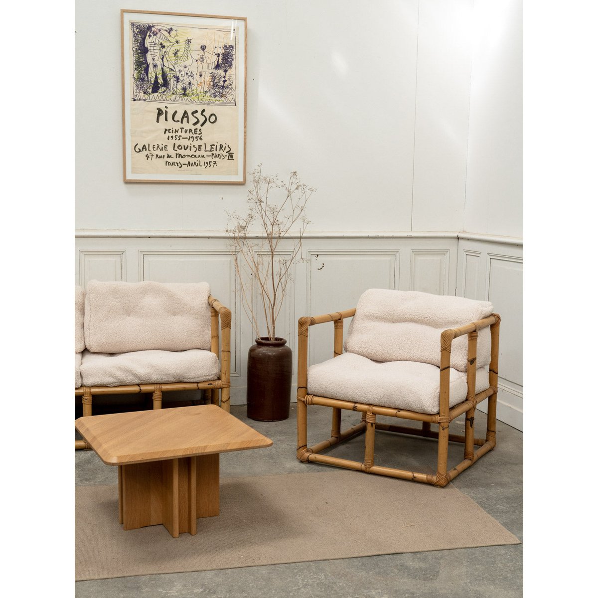 Salon en bambou et tissu Jacques N°142 - Bon état naturel, DEBONGOUT