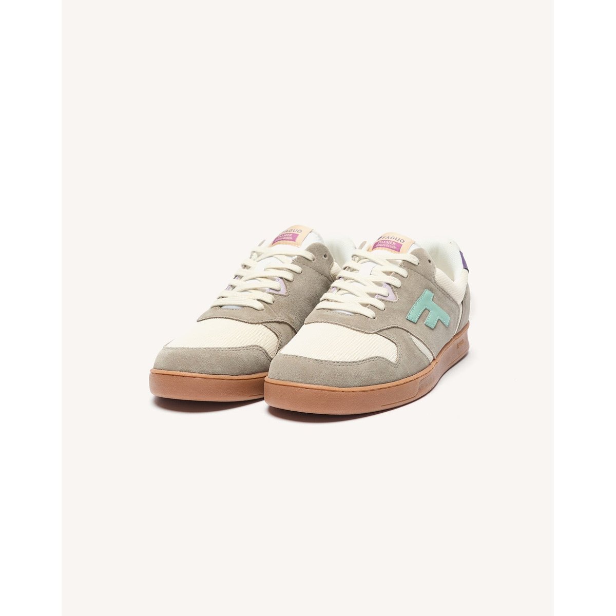 Baskets basses suede tissu PALMER beige et kaki clair, FAGUO