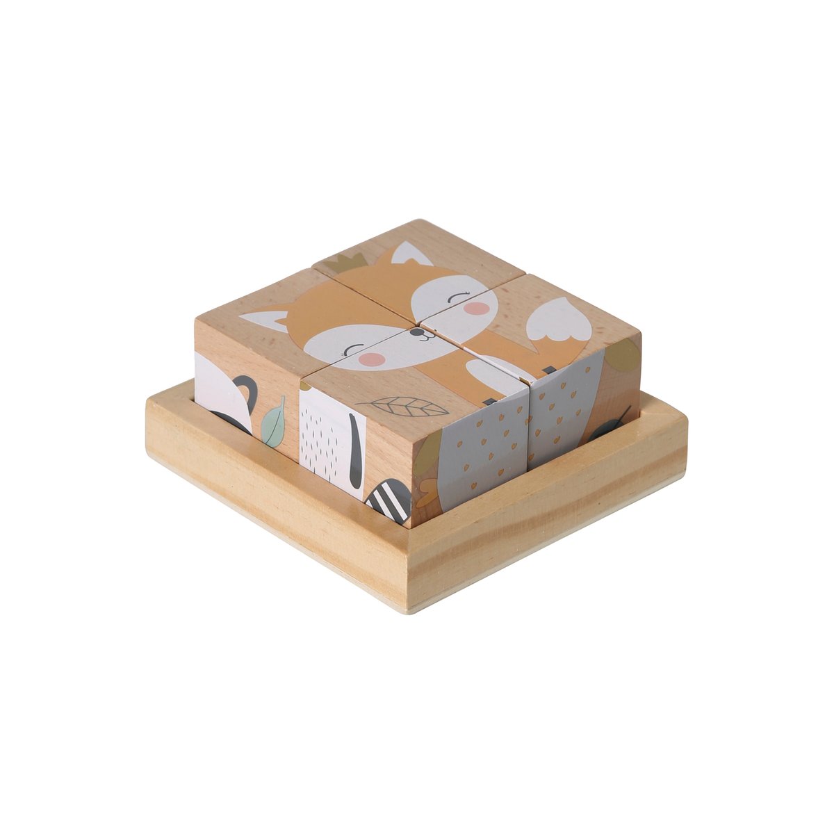 Puzzle 4 cubes FORÊT ENCHANTÉE en bois multicolore, VERTBAUDET