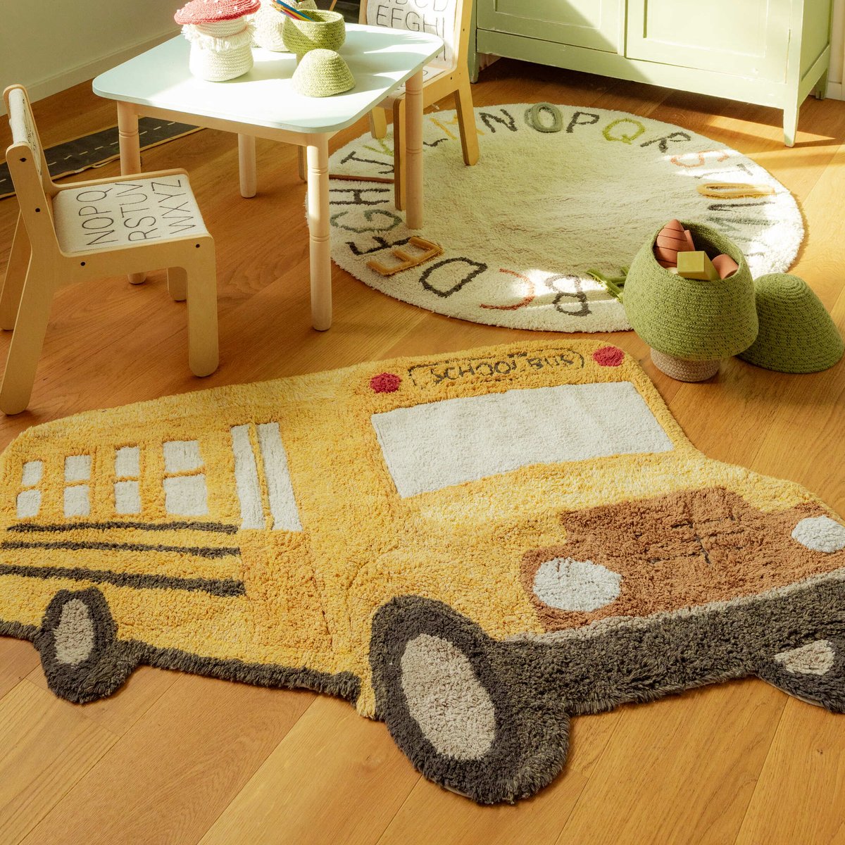 Tapis lavable pour bus scolaire BACK TO SCHOOL soie de maïs, miel clair, miel foncé, vanille, miel, gris clair, LORENA CANALS