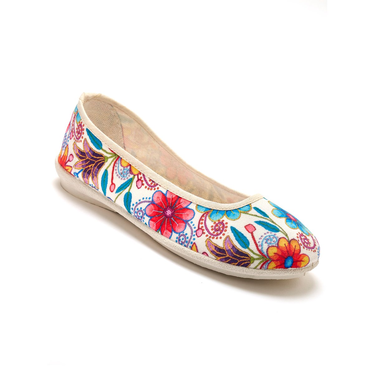 Pantoufles ballerines imprimées fleuri fond blanc, PEDICONFORT