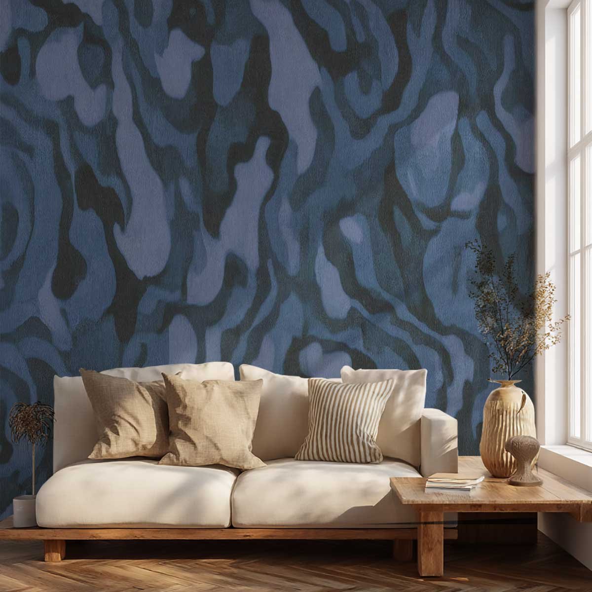 Papier peint Bois Précieux Indigo bleu, HEXOA