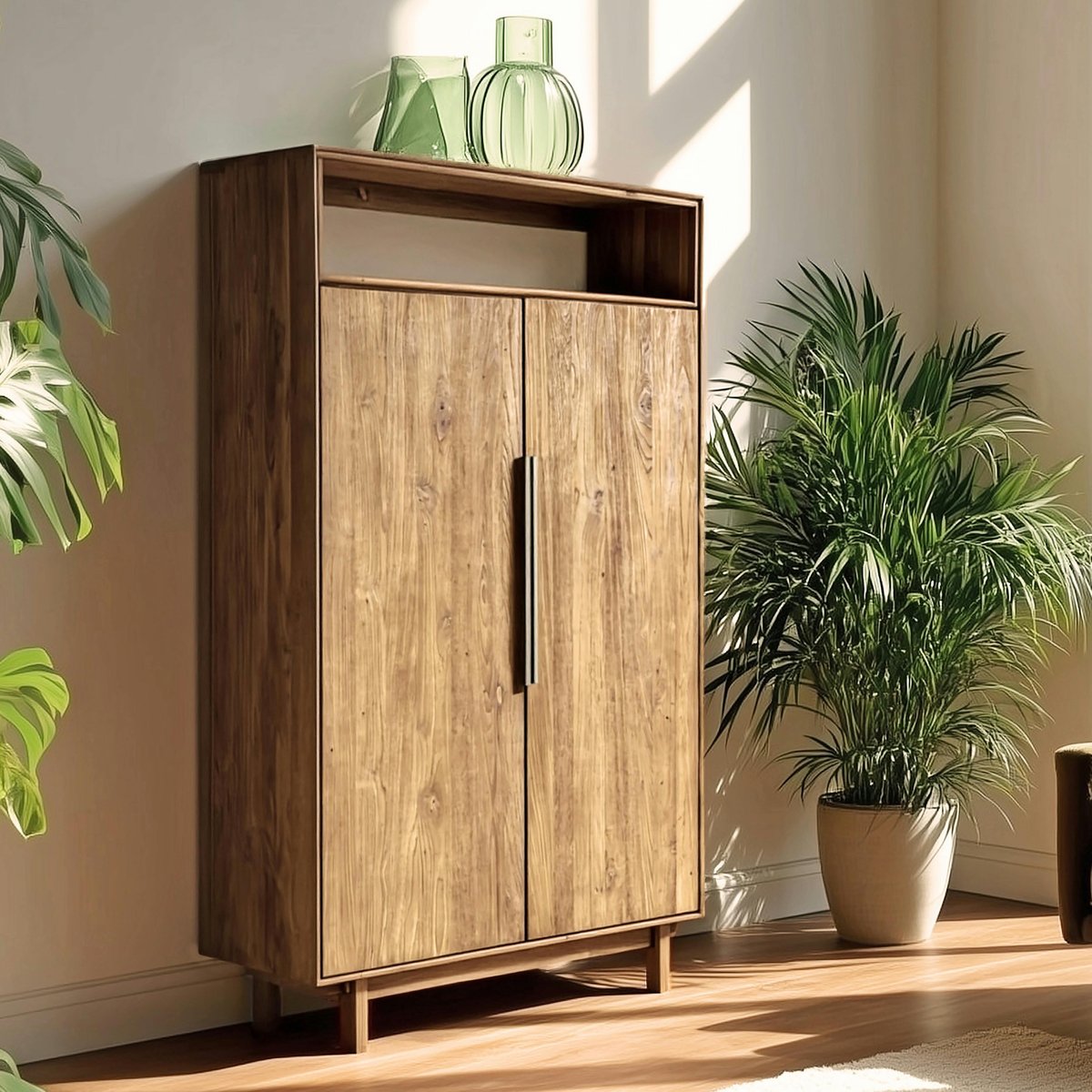 Buffet 2 portes 1 étagère ouverte 90x155cm en bois de teck recyclé SWING bois naturel, PIER IMPORT