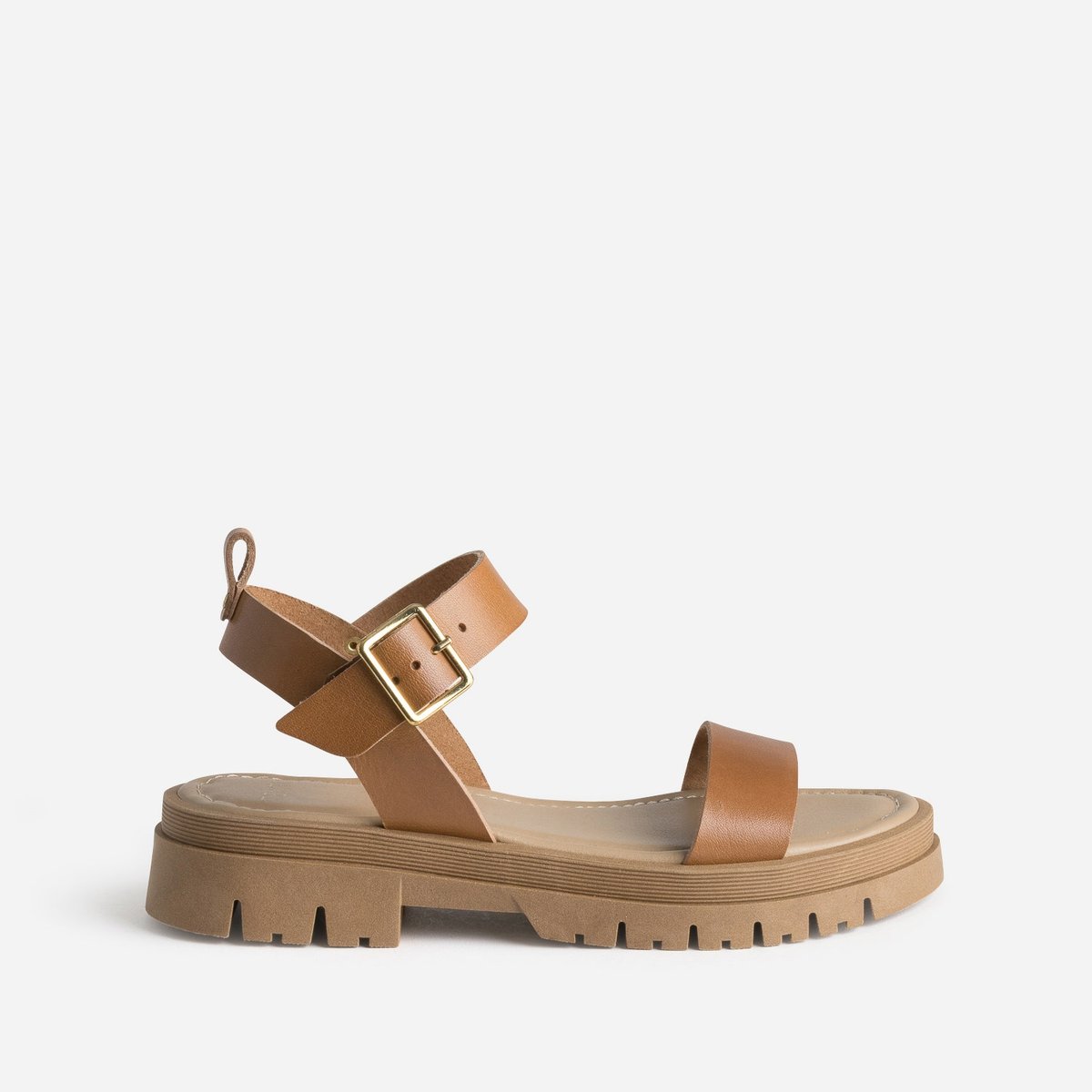 Sandale Plate en cuir NOUHANA camel, TEXTO