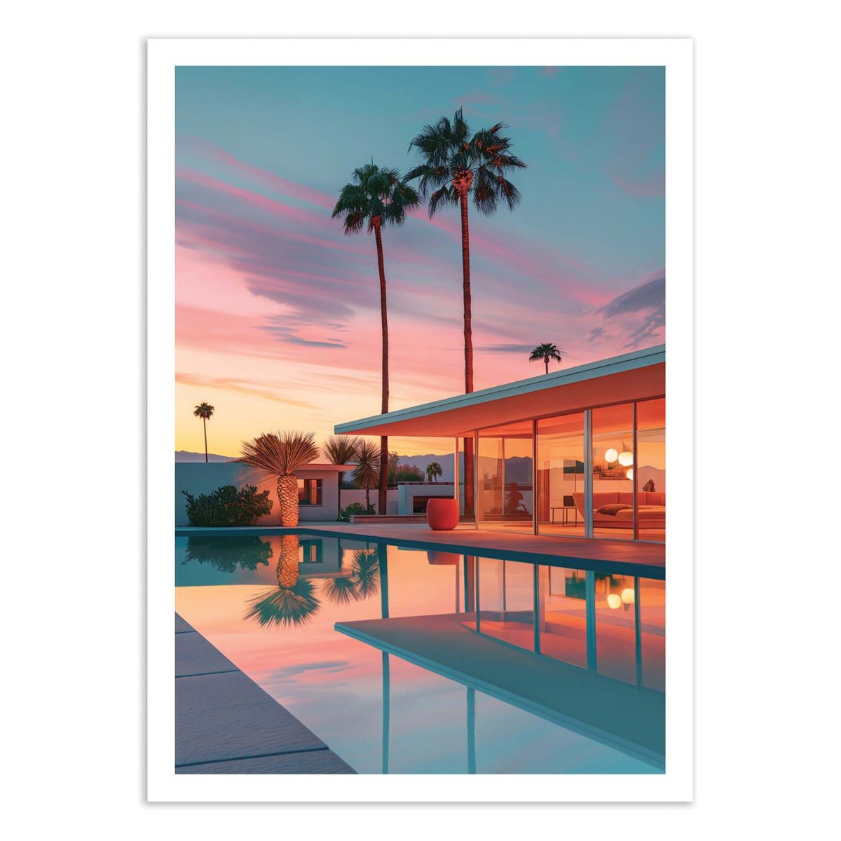 Affiche d'art - California Sunset House Pool - Philippe Hugonnard couleur unique, WALL EDITIONS