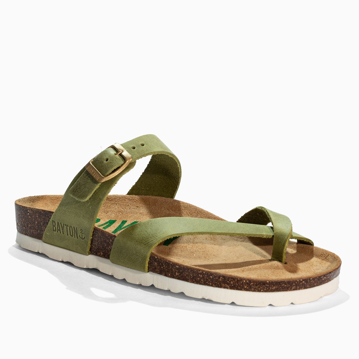 Tongs en cuir DIANE vert, BAYTON