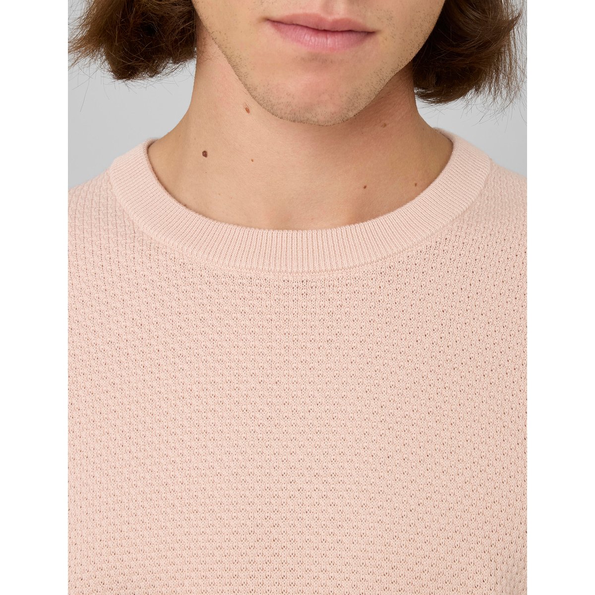 T-shirt maille texturée rose pâle, BZB