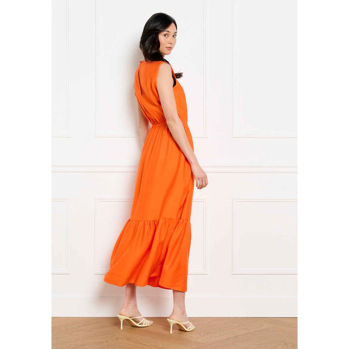 Robe midi fluide sans manches orange, LOLALIZA